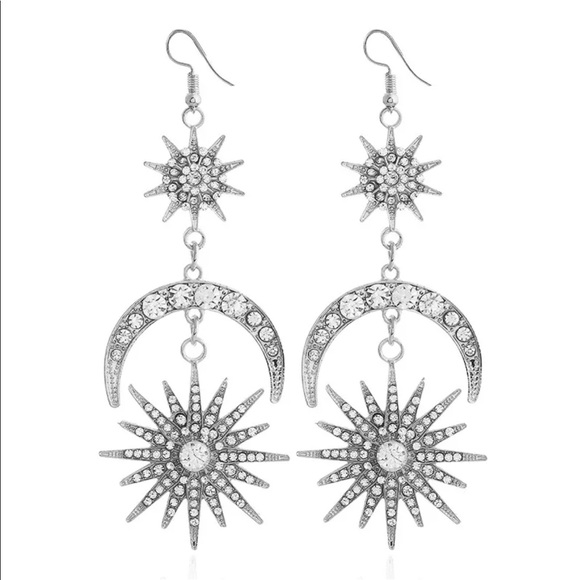 Moon Star Dangle Drop Rhinestone Crystal Earrings - Picture 5 of 6